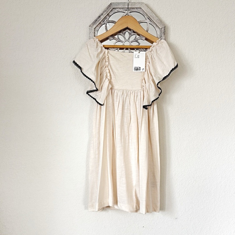H&M • Cream Dress with Black Trim